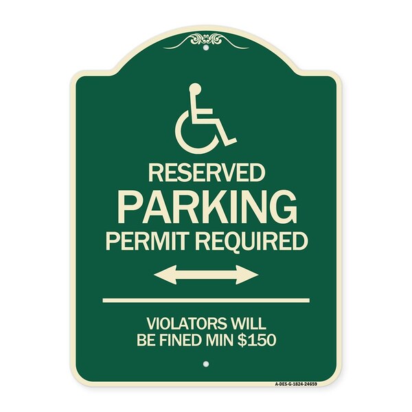 Connecticut Reserved Parking Permit Required Violators Fined Min $150 Alum, 24" x 18", G-1824-24659